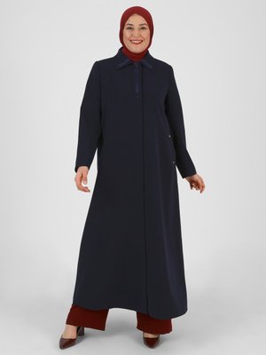 Lacivert Boydan Düğmeli Pardesü