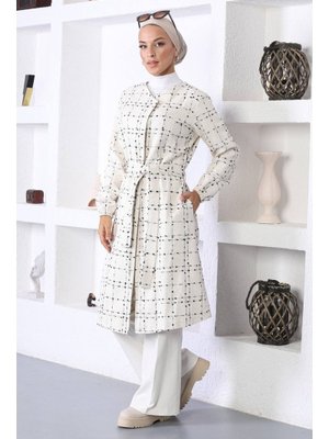 Beyaz Kemerli Kaşe Kaban