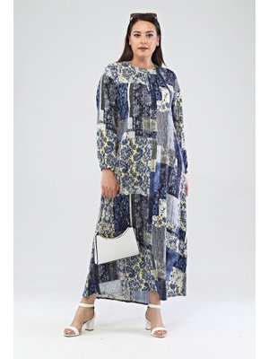 İndigo Kadin Buyuk Beden Viskon Elbise