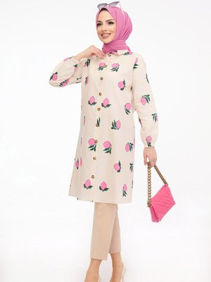 Fuşya Desenli Gömlek Tunik