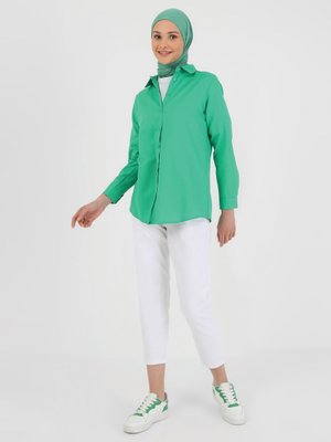 Koyu Yeşil Oxford Kumaştan Basic Gömlek