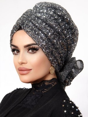 Abiye Tokalı Bone Gümüş Payetli