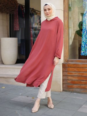 Gül Kurusu Ayrobin Kapüşonlu Tunik