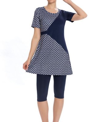 Lacivert Likralı Yarı Kemer Detaylı Kazayağı Desenli Mayo Lacivert Likralı Yarı Kemer Detaylı Kazayağı Desenli Mayo