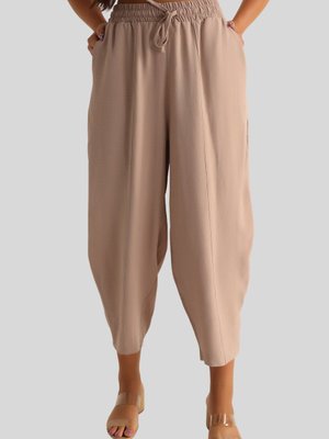 Bisküvi Beli Lastikli Ayrobin Şalvar Pantolon