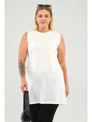 Beyaz Kadin Tesettur Sıfır Kol Kurtarıcı Kolsuz Tunik