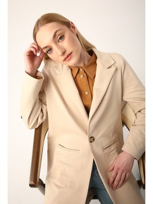 Bisküvi Tek Düğmeli Penye Ceket