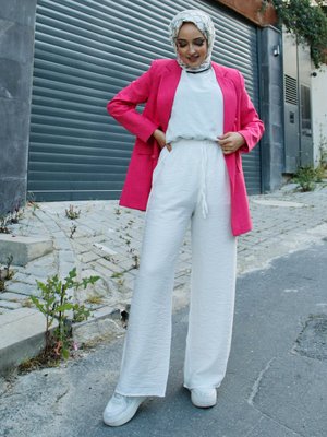 Beyaz Lastikli Salaş Pantolon