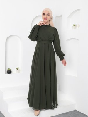 Haki Çapraz Şifon Abiye Elbise Haki Çapraz Şifon Abiye Elbise