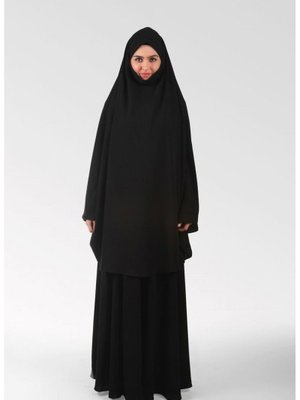 Siyah Annes Çarşaf Krep İpek Parça Peçeli Sultanbaş