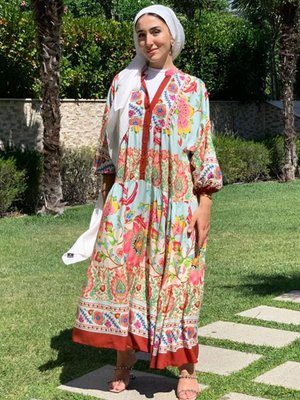 Mavi/kahve Zara Model Viskon Elbise