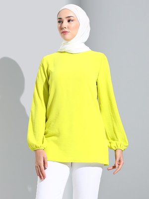 Bright Lime Ucu Lastikli Balon Kol Aerobin Bluz