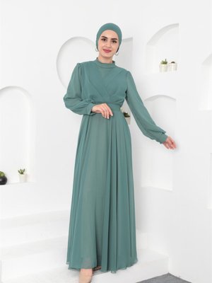 Mint Çapraz Şifon Abiye Elbise