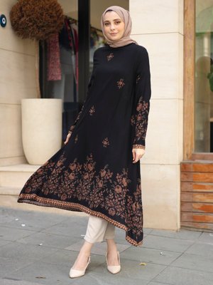 Siyah Sulu Desenli Tunik