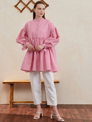 Beyaz Krep Boru Paça Pantolon