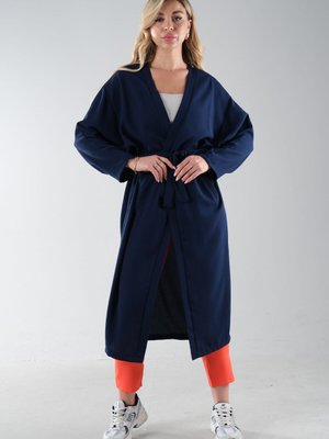 Lacivert Krep Belden Kuşaklı Kimono Lacivert Krep Belden Kuşaklı Kimono