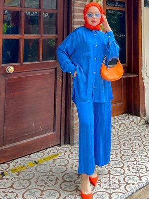 İndigo Cepli Saten İkili Takım İndigo Cepli Saten İkili Takım