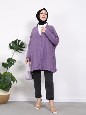 Lila Düğmeli Hırka Lila Düğmeli Hırka