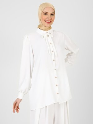 Off White Düğme Detaylı Tunik
