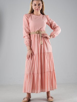 Pudra Hasır Kemerli Fisto Elbise Pudra Hasır Kemerli Fisto Elbise