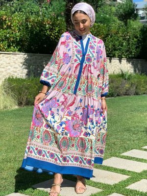 Çiçekli Lila Zara Model Viskon Elbise