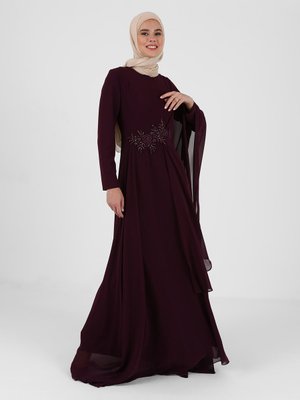 Mürdüm Boncuk Detaylı Abiye Elbise