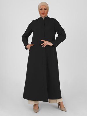 Siyah Boydan Düğmeli Pardesü