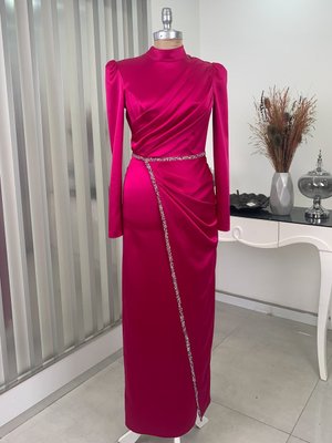 Fuşya Sare Abiye Elbise