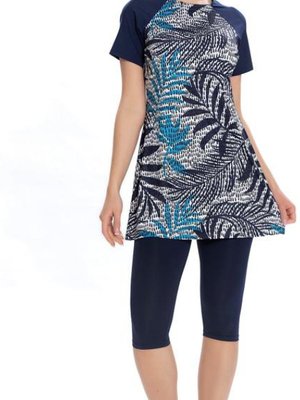 Mavi Likralı Yarı Nokta Desenli Mayo Mavi Likralı Yarı Nokta Desenli Mayo