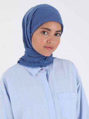 İndigo Düz Flamlı Eşarp
