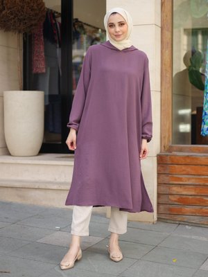 Lila Ayrobin Kapüşonlu Tunik