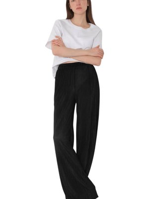 Siyah Beli Lastikli Cepli Akardiyon Pantolon