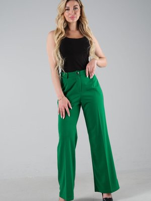 Yeşil Yüksek Bel Pileli Palazzo Pantolon