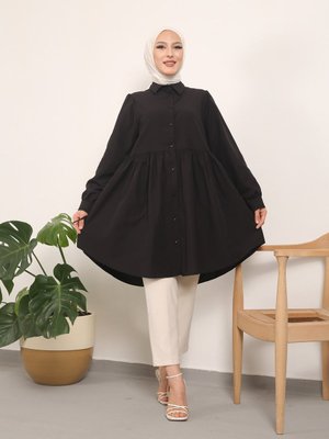 Siyah Büzgülü Tunik