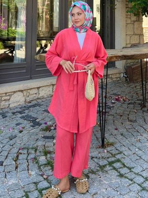 Mercan Müslin Kimono Takım Mercan Müslin Kimono Takım