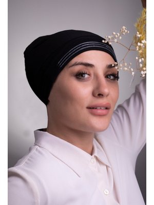 Siyah Arkadan Bağlamalı İç Bone Viskon Kumaş Kaymaz Silikonlu