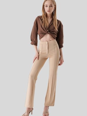 Bej Çimalı Palazzo Pantolon