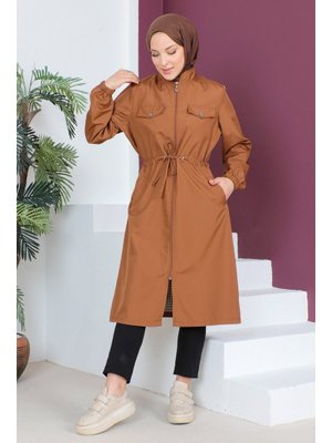 Tarçın Büyük Beden Süs Cepli Trençkot