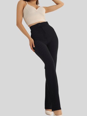 Lacivert Çizgili Yüksek Bel Pantolon