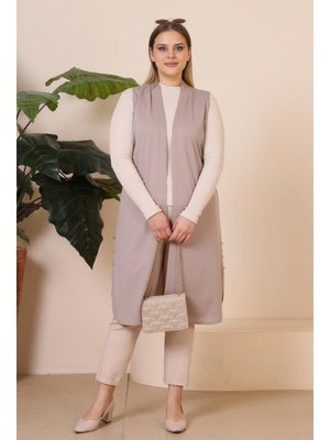 Uzun Buyuk Beden Yelek Kadin Hermevsim Taş