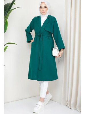 Yeşil Kuşaklı Bağlamalı Trençkot Yeşil Kuşaklı Bağlamalı Trençkot