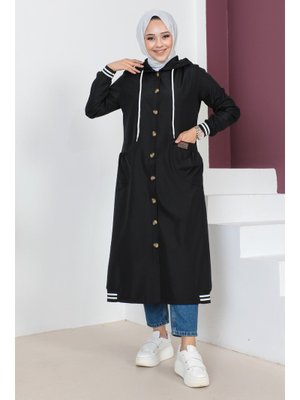 Siyah Ribanalı Trençkot