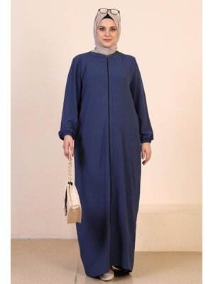 İndigo Kadin Buyuk Beden Ayrobin Fermuarlı Ve Boydan Uzun