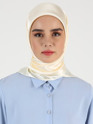 Krem İpek Saten Eşarp