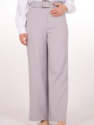 Gri Kemerli Yüksek Bel Pantolon