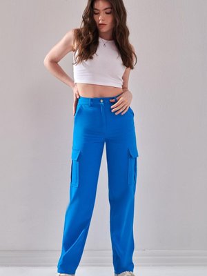 Mavi Cepli Boru Paça Pantolon