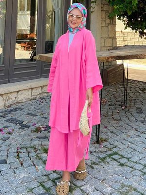 Pembe Müslin Kimono Takım