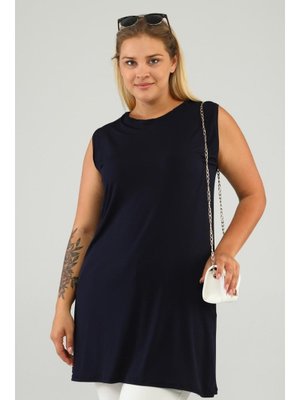 Lacivert Kadin Tesettur Sıfır Kol Kurtarıcı Kolsuz Tunik