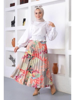 Çağla Desenli Piliseli Etek