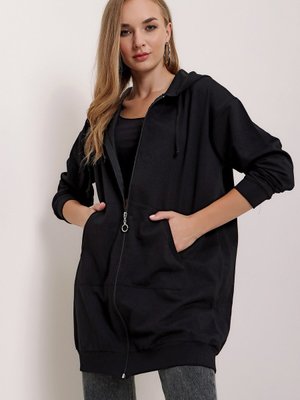 Siyah Önü Fermuarlı Kapüşonlu Sweat Siyah Önü Fermuarlı Kapüşonlu Sweat